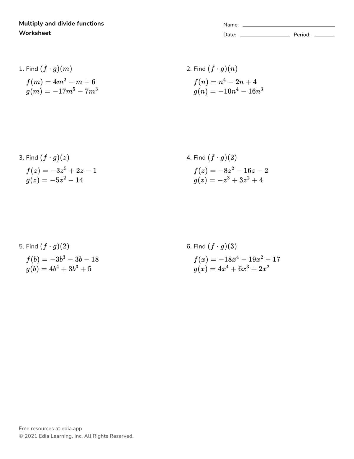 dividing polynomials worksheets free