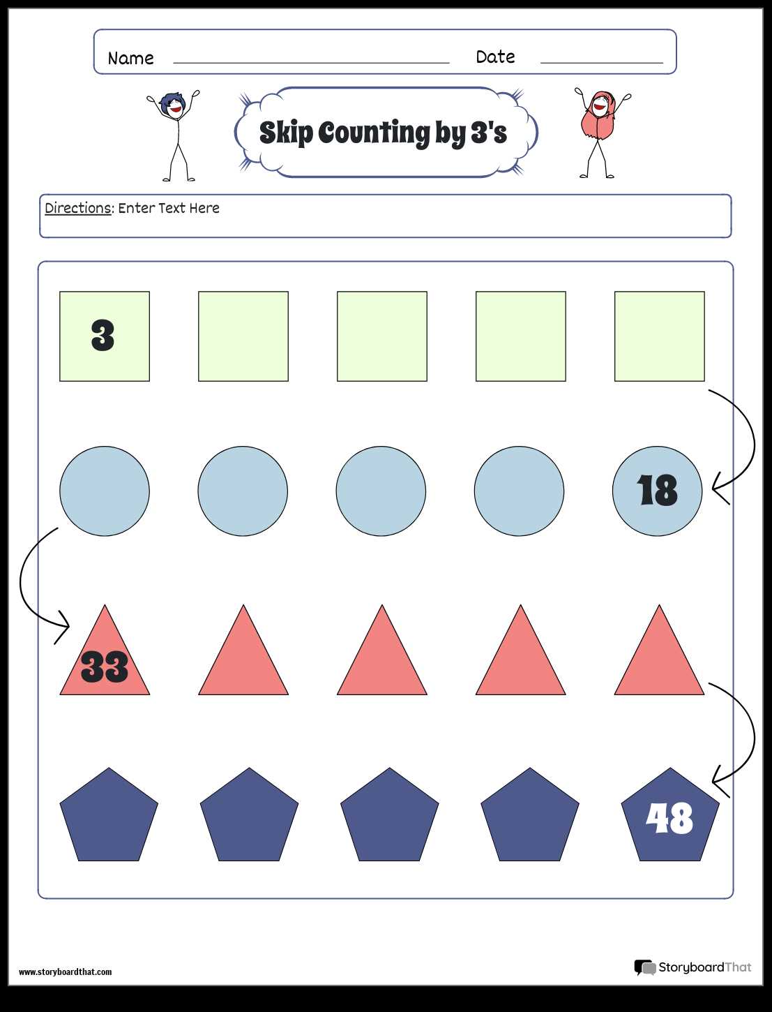 skip counting by 3 worksheets
