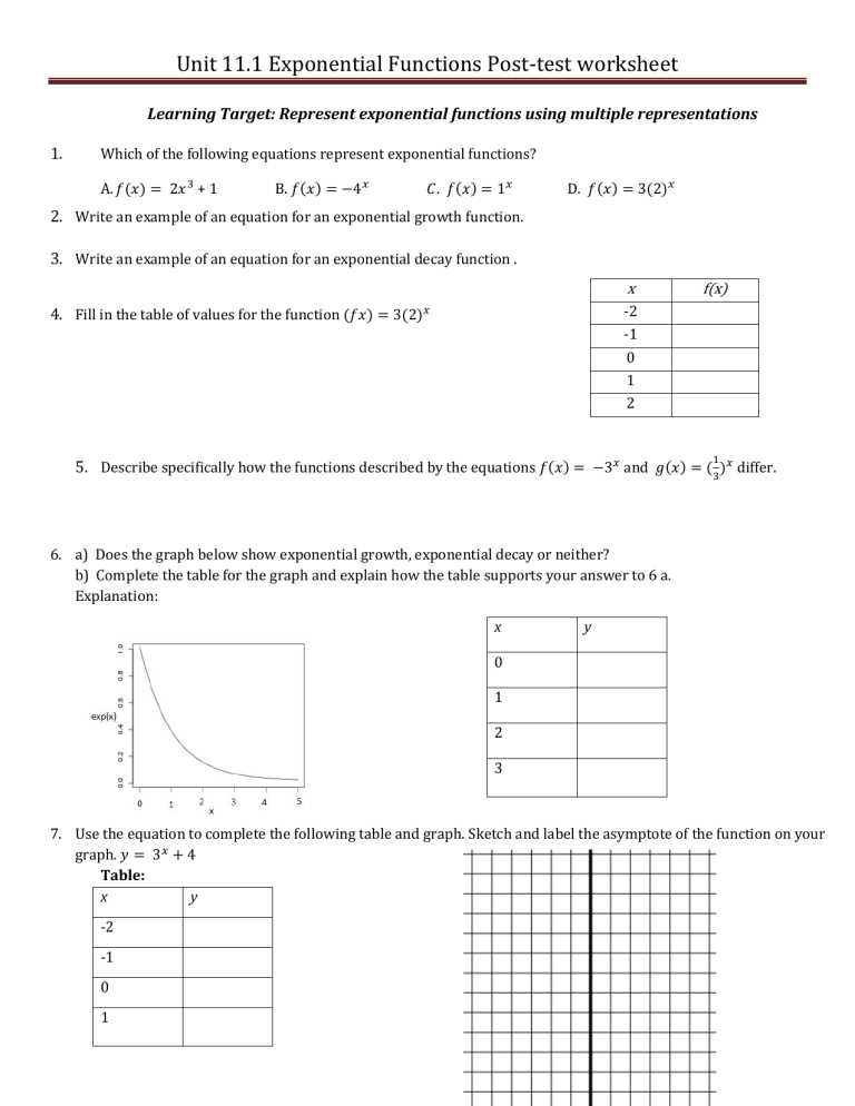 graphing exponential growth and decay worksheet